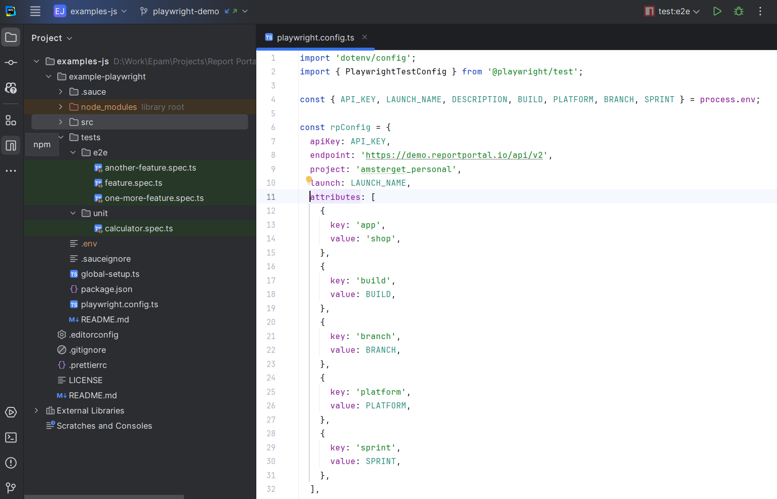 Updating the ReportPortal configuration with meaningful attributes