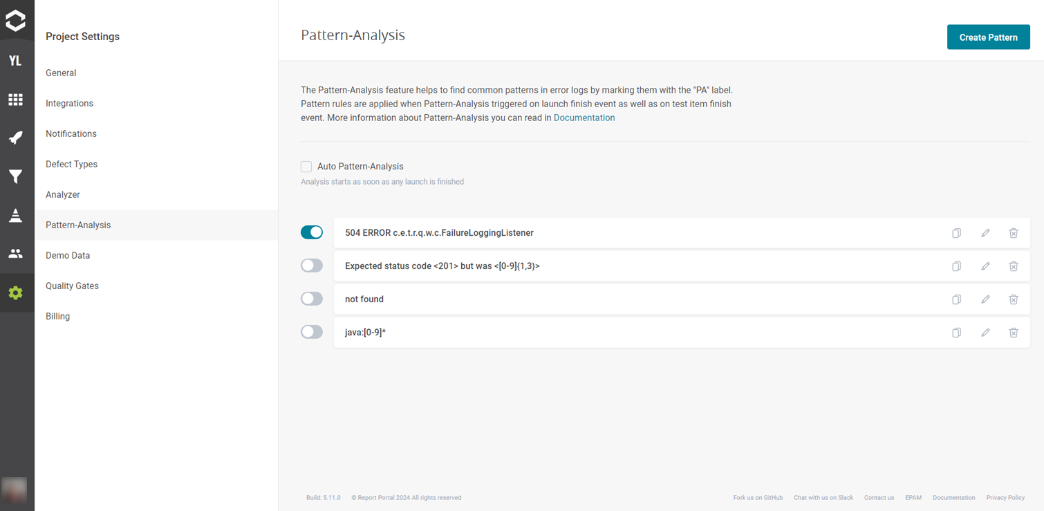 Active and inactive pattern rules