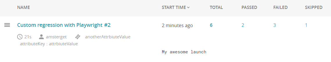 Newly appeared launch in ReportPortal