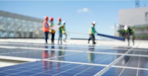 Solar panels at sunny power plant