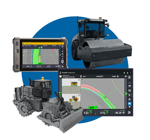 Trimble Earthworks compaction control technology with TD540 display, soil compactor, landfill compactor, and WorksOS interface