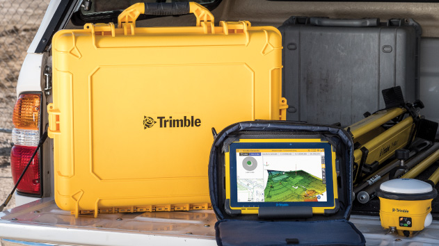Trimble equipment loaded with siteworks in the back of a construction truck