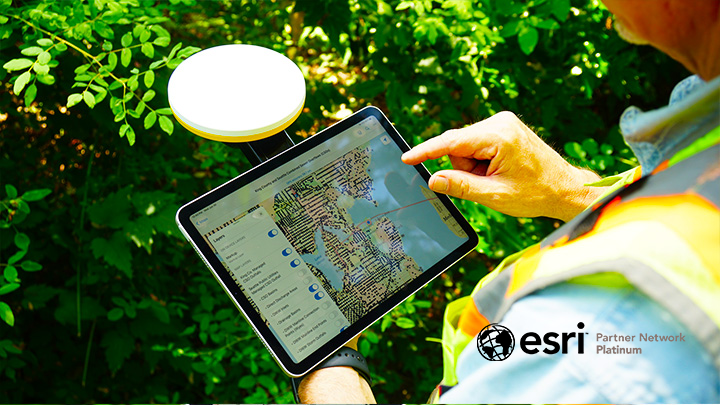 Trimble Catalyst attached to a tablet with Esri software