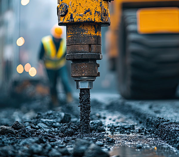 Drilling vehicle along a road