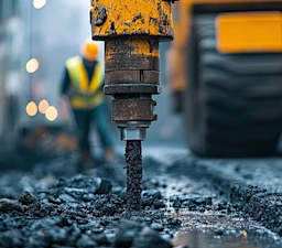 Drilling vehicle along a road