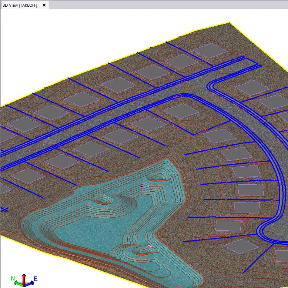 Trimble Business Center software point cloud design of a residential road network