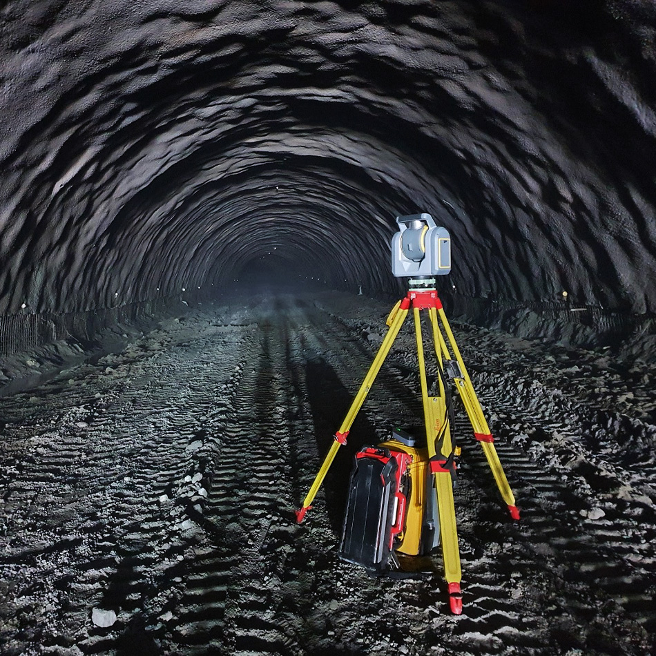 A pointcloud image of a road with poles