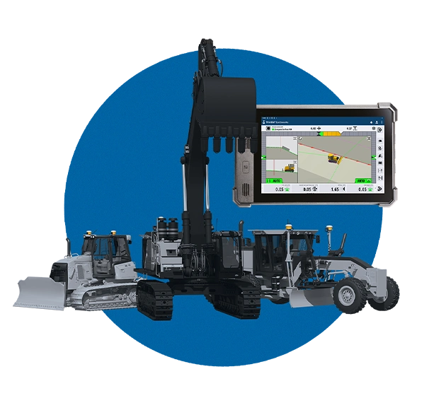 Trimble grade control products with excavator, motor grader, dozer and compact machines