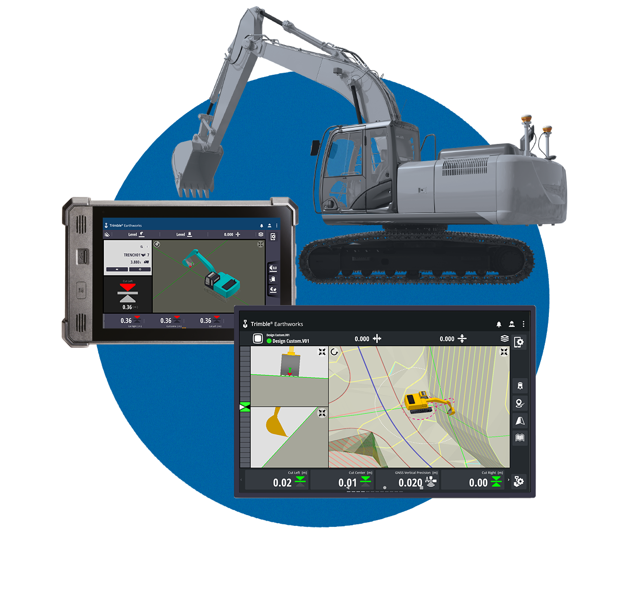 Trimble grade control products with excavator, SiteGuard Pro and Payload software