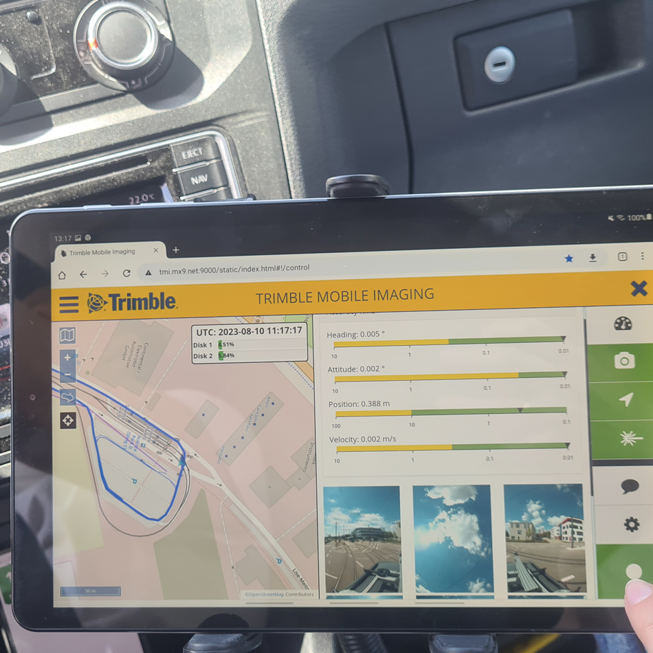 View of software managing Trimble MX90 mobile mapping system