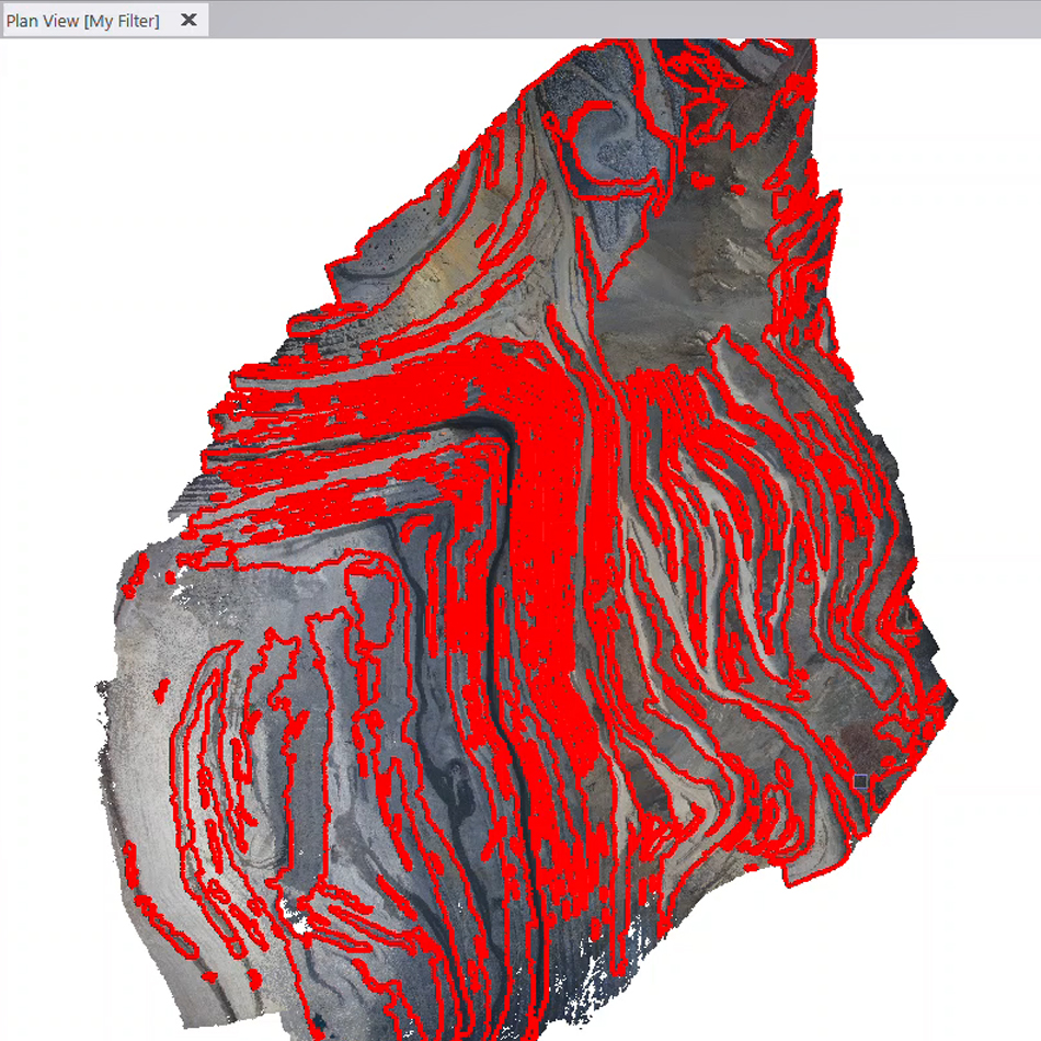 Trimble Business Center zeigt Bruchlinien für eine Bergbaustätte