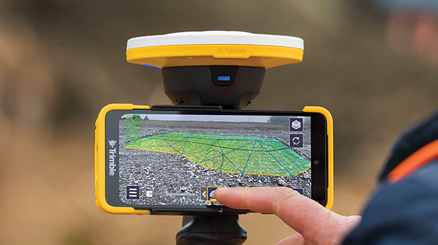Trimble SiteVision augmented reality software displaying a scan of a stockpile or excavation area for accurate volume reporting in the field.