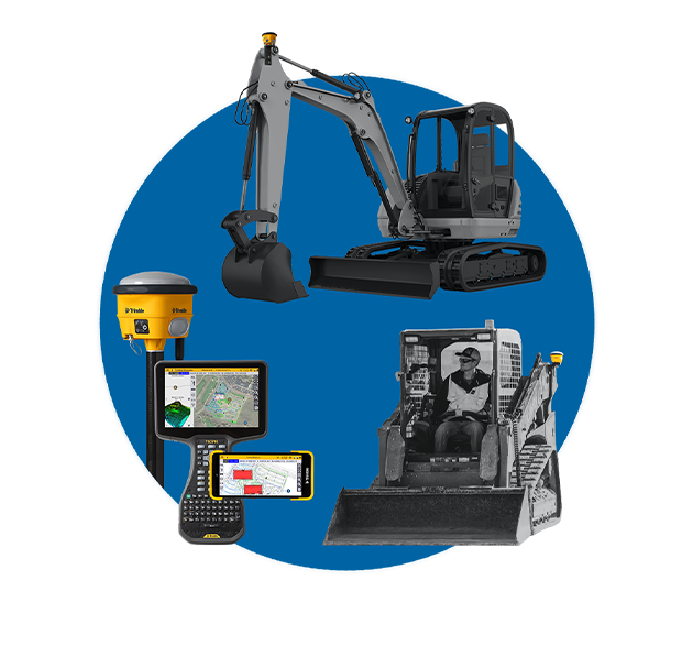 Siteworks Machine Guidance system components TSC710, Earthworks and GNSS receiver with excavator and dozer