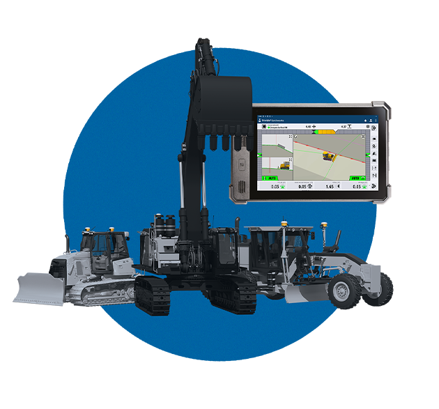 Trimble Earthworks grade control solutions on motor grader, soil compactor, wheel loader, dozer, excavator and compact machine