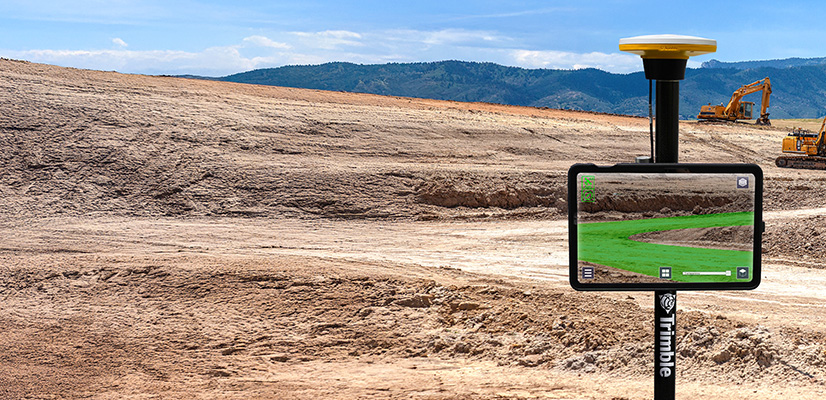 Trimble SiteVision augmented reality showing centimeter-accurate AR visualization on a jobsite