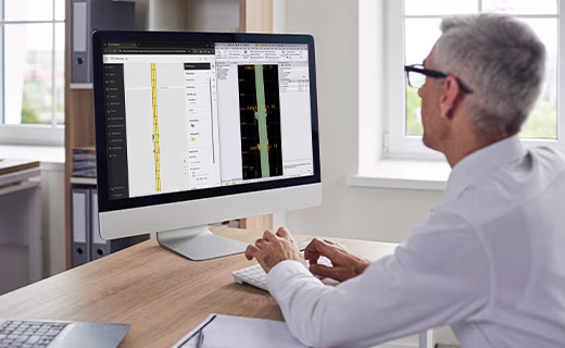 Display of a Trimble Business Center GIS project on a desktop monitor