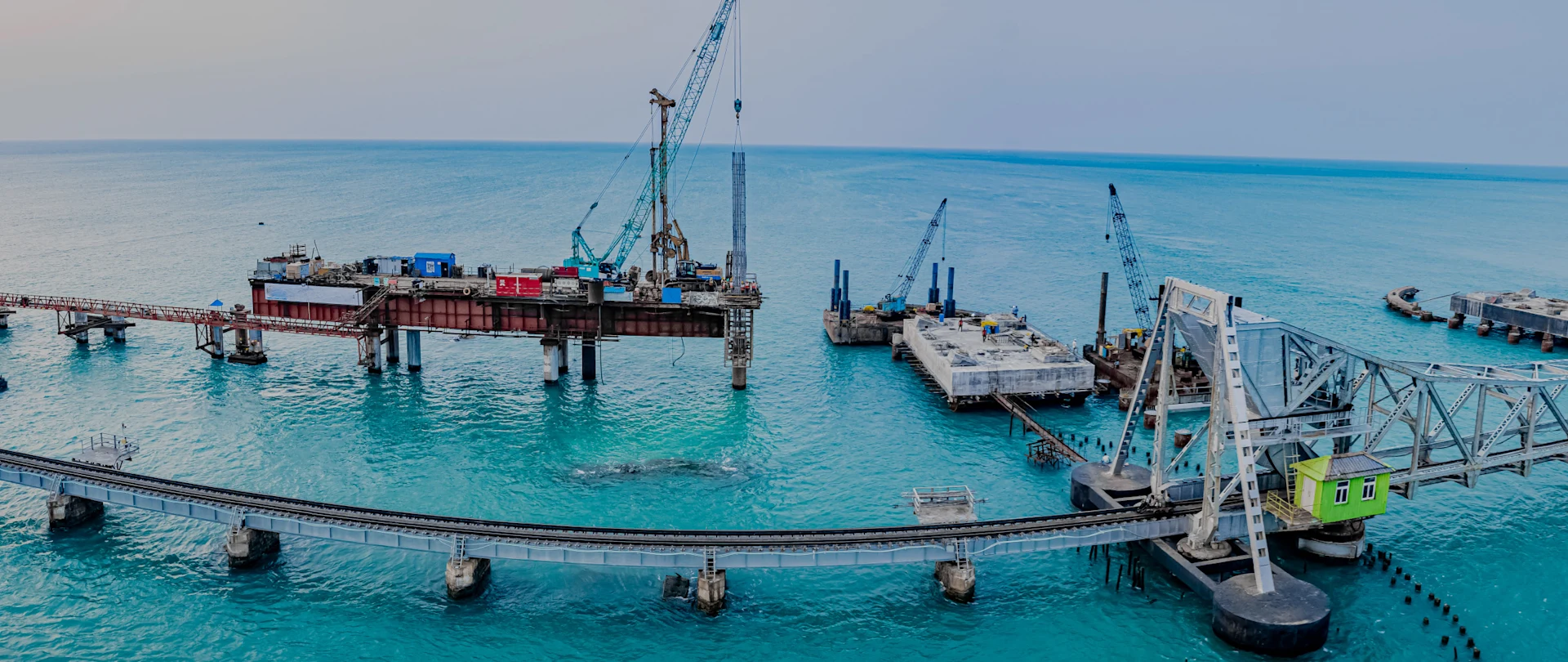 Railroad bridge over marine construction project