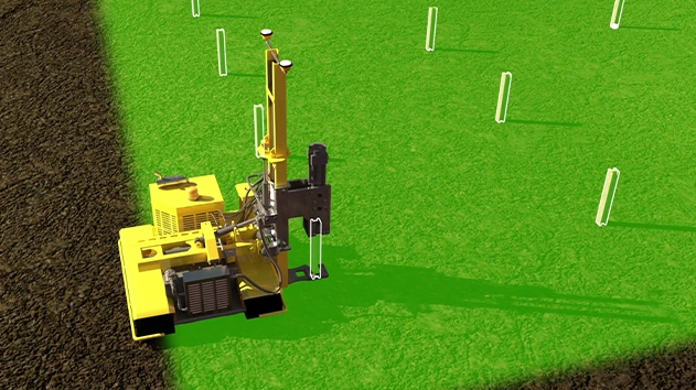 3D visualization of a solar farm drilling and piling operation utilizing the Trimble Groundworks machine control system