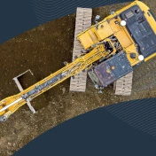 Aerial view of compact excavator