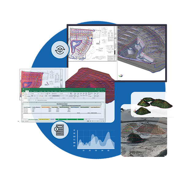 Trimble Business Center software tools for the creation of accurate, integrated 3D constructible models for construction surveying and machine control