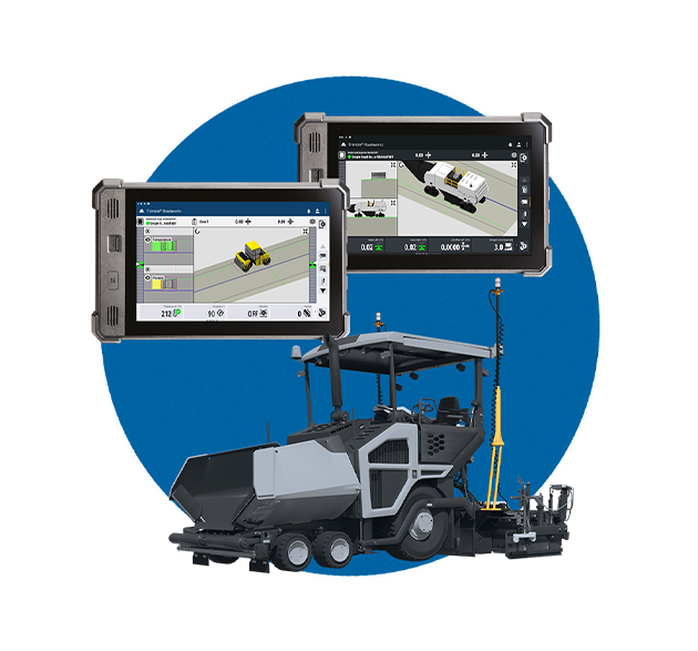 Trimble Roadworks paving control technology with TD540 displays and paving machine