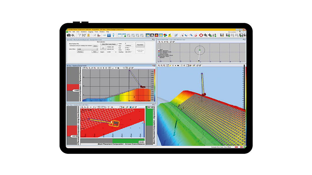 Trimble marine construction software on a tablet display