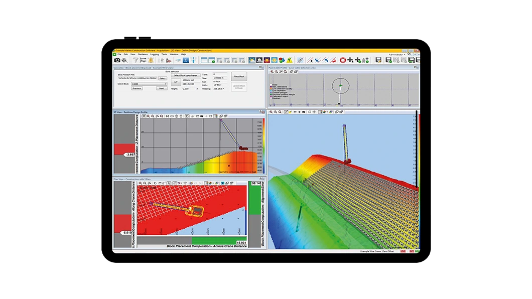 Trimble marine construction software on a tablet display