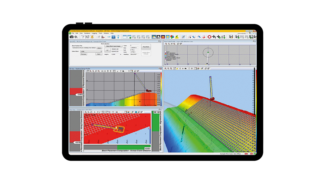 Trimble marine construction software on a tablet display