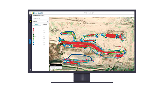 WorksOS software using surfaces and design data to calculate quantities and track progress