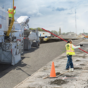Crew operated concrete paver with Trimble Paving Control