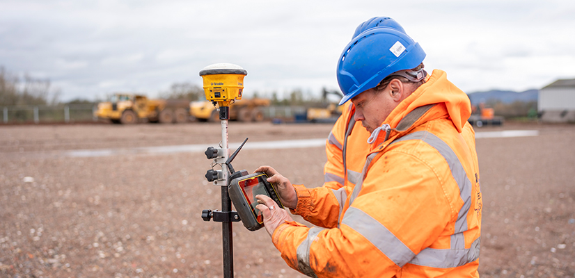 Contractors surveying and preparing a work site using the Trimble Siteworks Positioning System