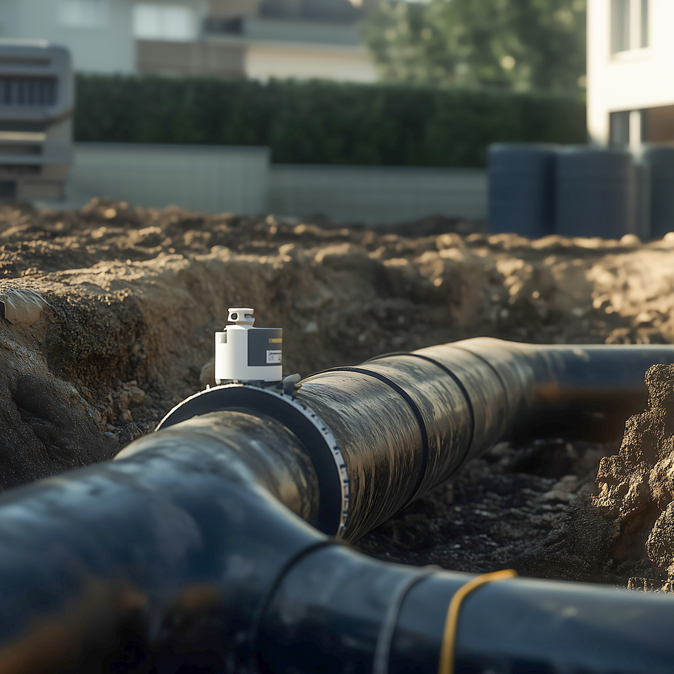 Ein Rohr mit einem Ventil wird im Boden verlegt