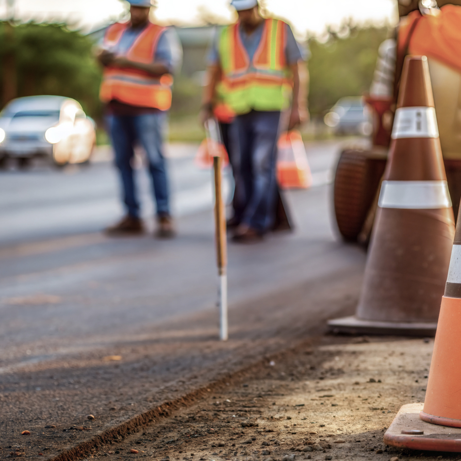 Una cuadrilla de construcción trabajando en una carretera