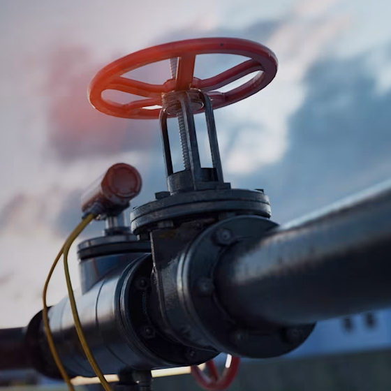 金属管道及阀门的特写视图