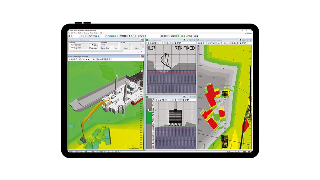 Trimble marine construction software on a tablet display