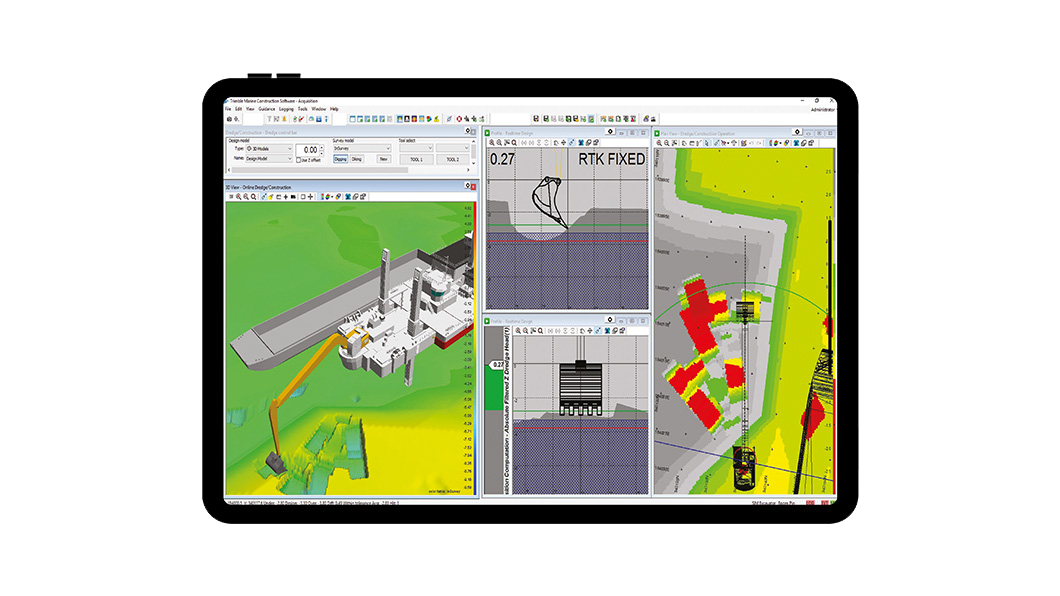 Trimble marine construction software on a tablet display