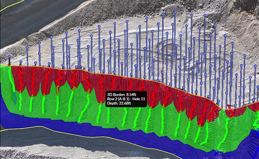 Trimble Mine Insights screen capture showing blast burn information