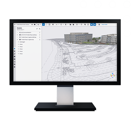 Le logiciel Trimble Connect sur un écran d'ordinateur