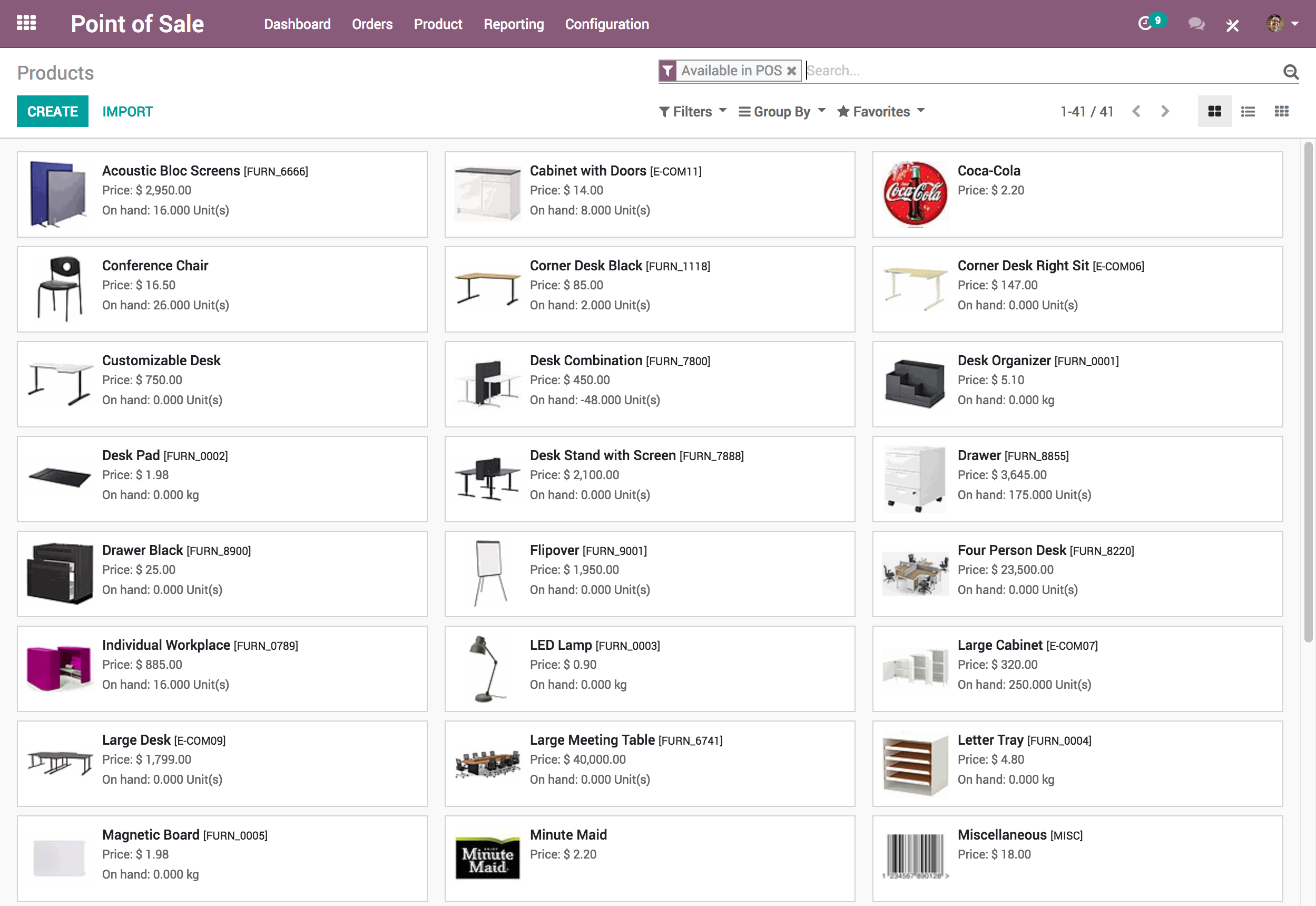 List of inventory items along with their quantity in Odoo