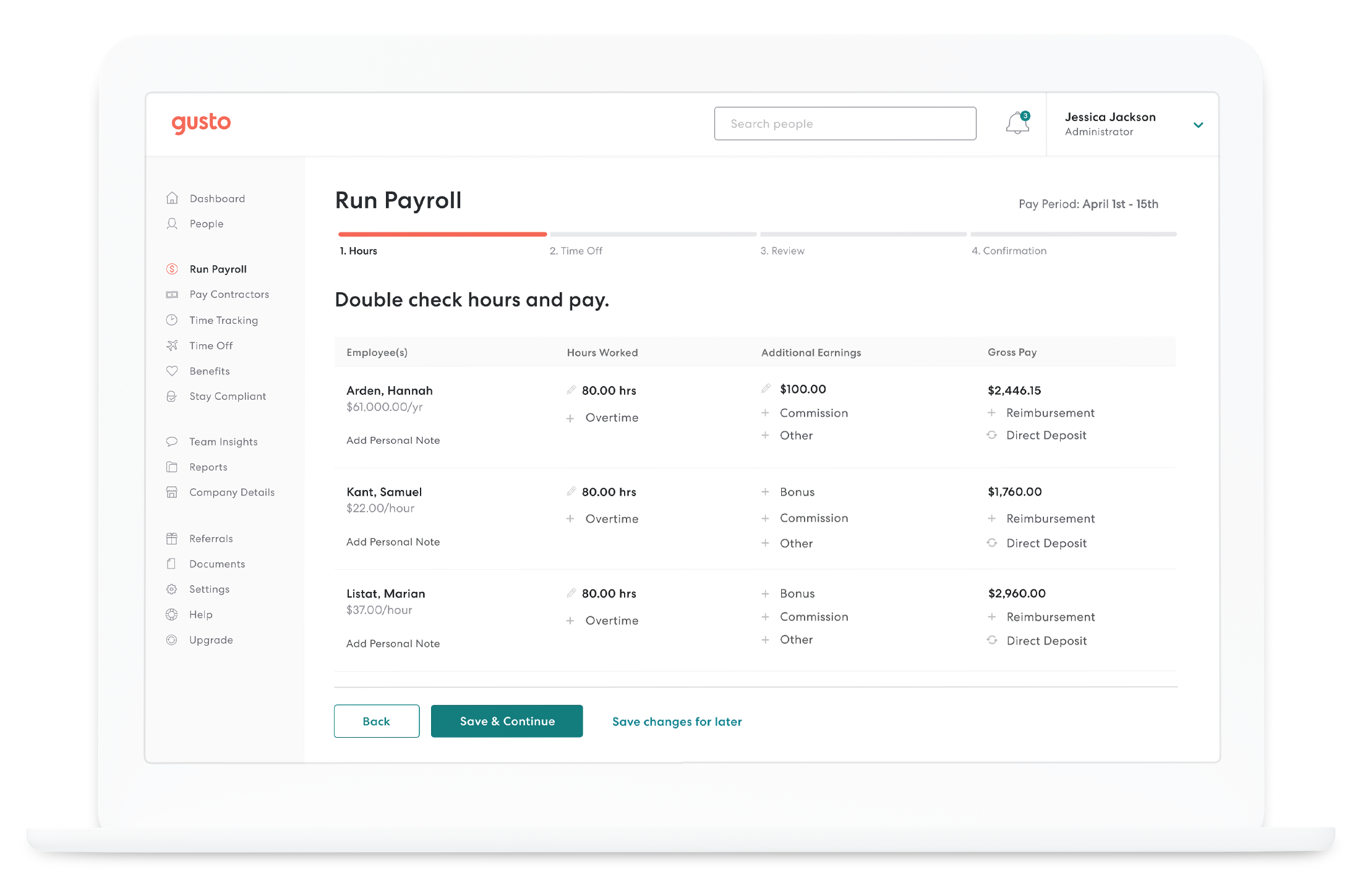 Running employee payroll in Gusto