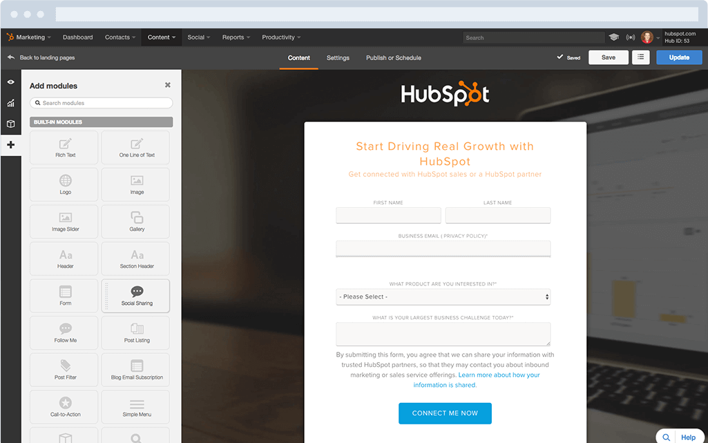 Landing page template in HubSpot Marketing Hub
