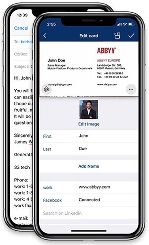 abbyy business card reader export to excel
