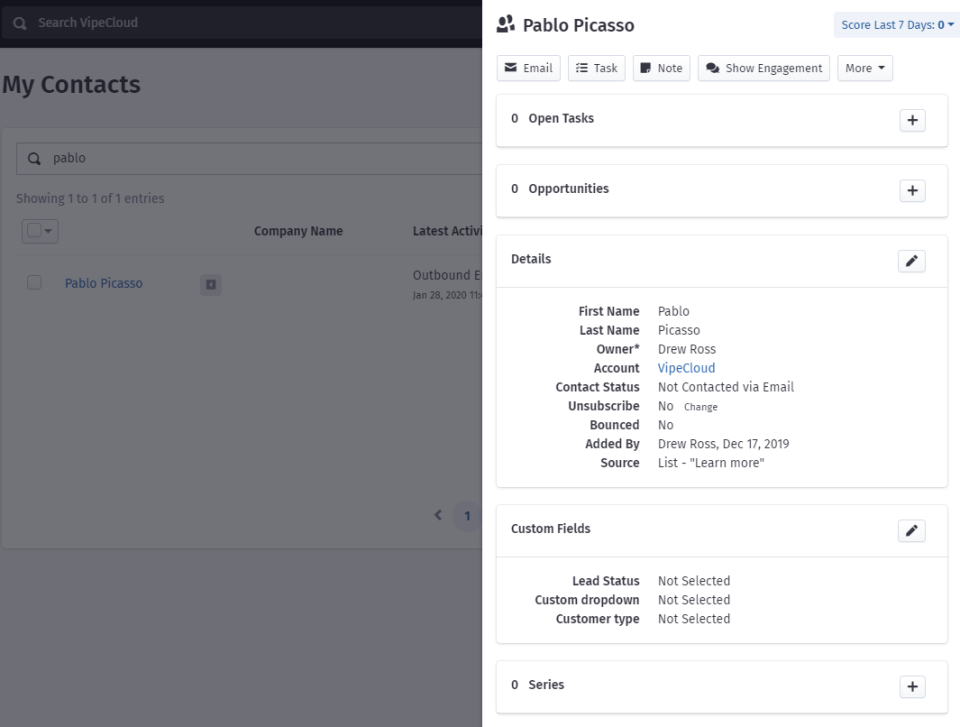 Storing the contact details of customers in VipeCloud