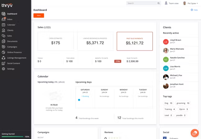 Account dashboard in Thryv