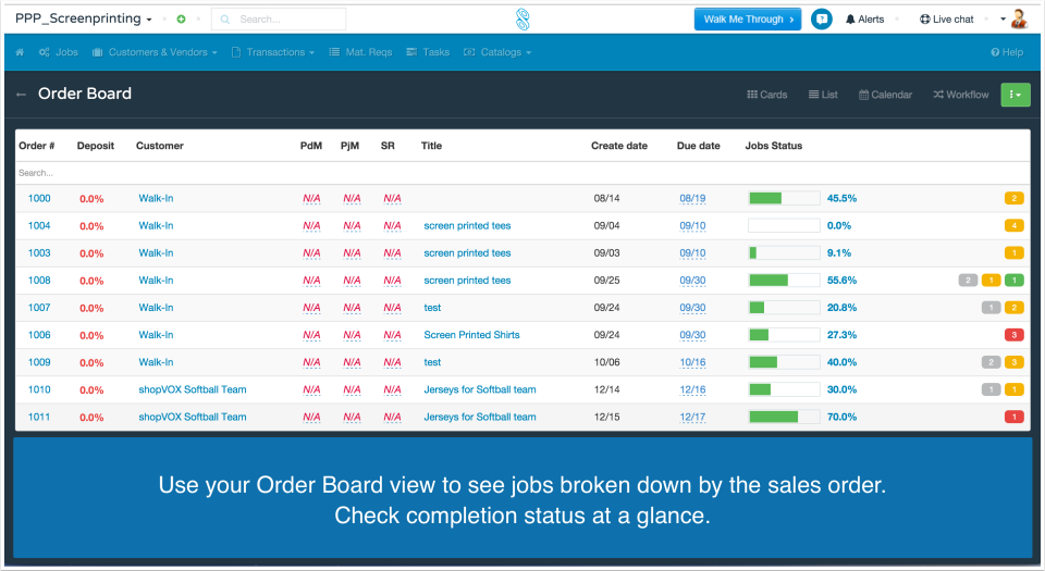 Checking the status of work orders in shopVOX