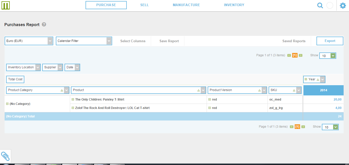 Purchase reports in Megaventory