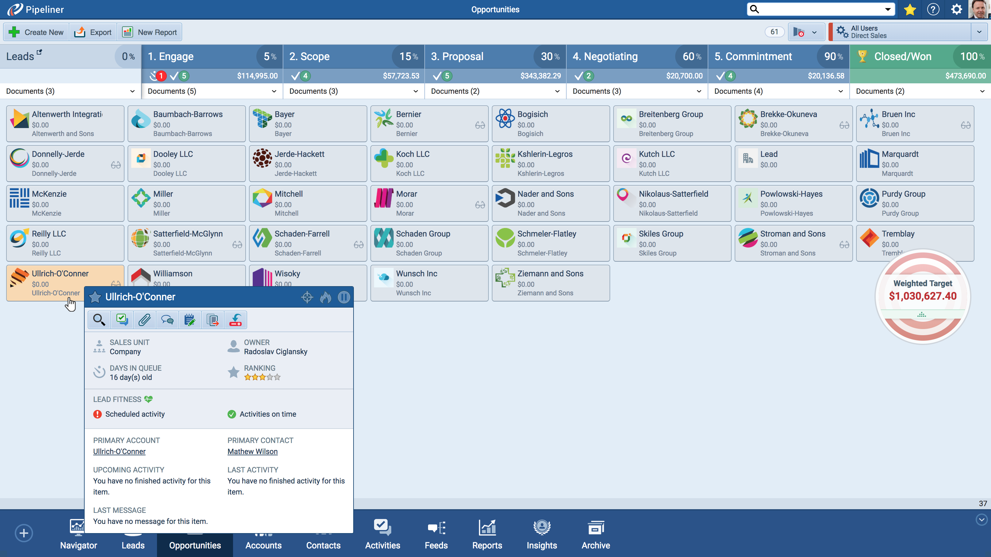 Tracking the status of leads in Pipeliner CRM