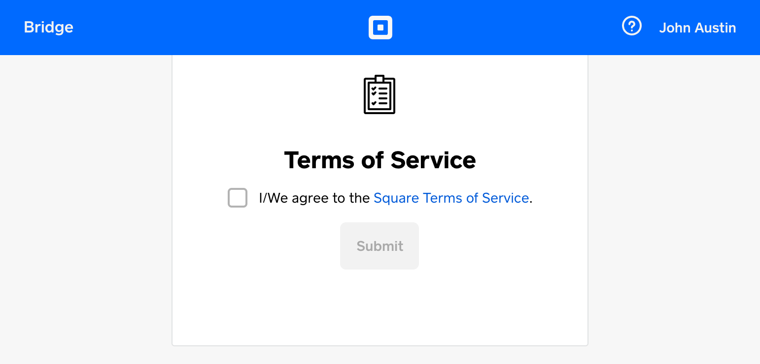 A graphic showing the Square Bridge Terms of Service page.