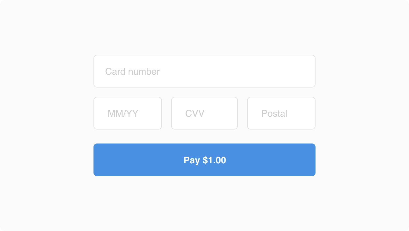 A graphic showing a typical payment card input layout for SqPaymentForm integrations.