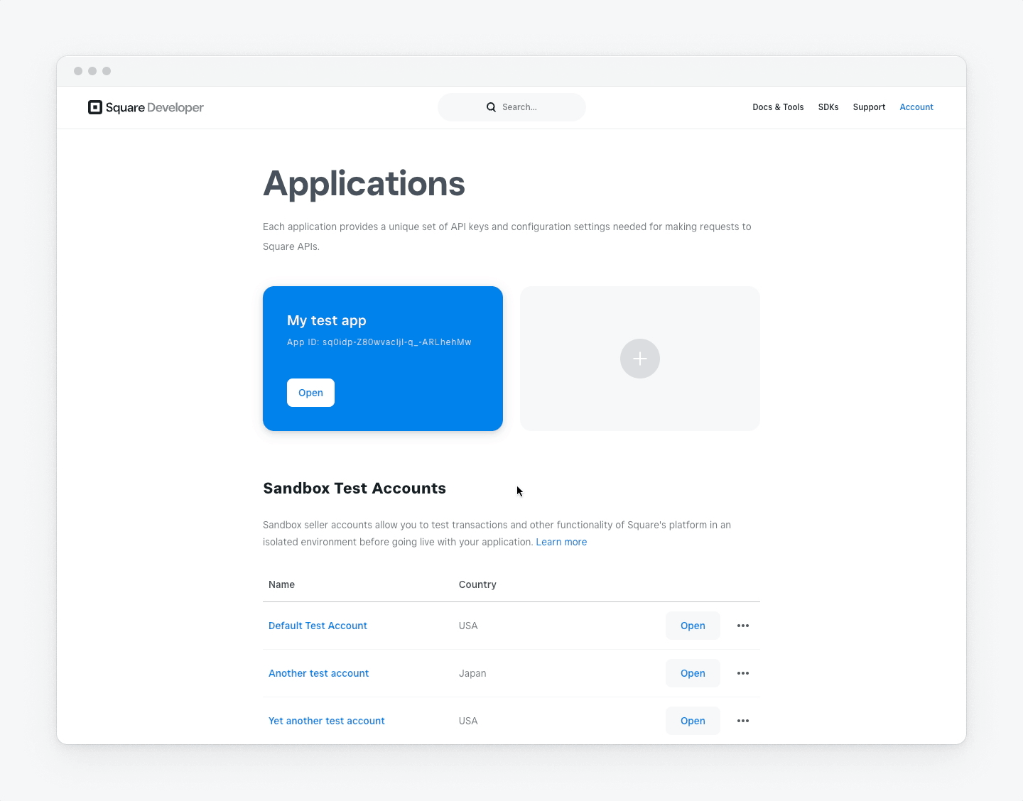 An animation showing how to get the Sandbox access token and location ID in the Developer Dashboard.